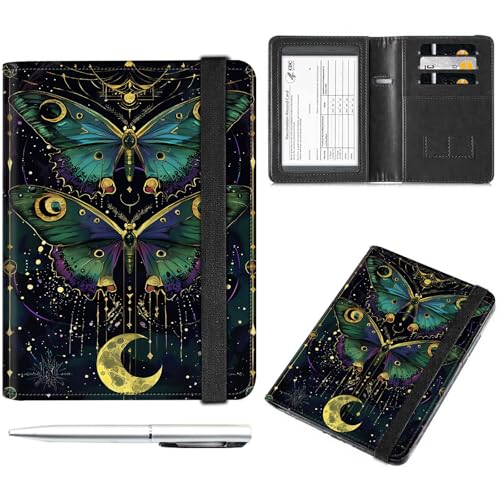 Reisepass- und Impfkartenhalter, Reisepasshülle mit Impfkartenschlitz, RFID-Blockierung, Brieftasche, Reisepasshülle, Reisepasshülle für Damen und Herren,, Luna Motten und Mondphasen, 2 von Decahouy