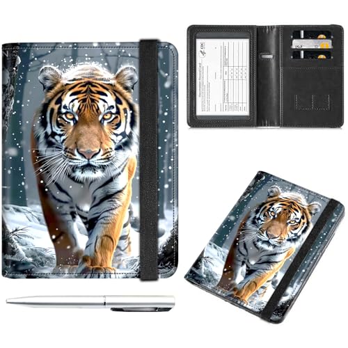 Reisepass- und Impfkartenhalter, Reisepasshülle mit Impfkartenschlitz, RFID-Blockierung, Brieftasche, Reisepasshülle, Reisepasshülle für Damen und Herren,, Orange Tiger in The Snow von Decahouy