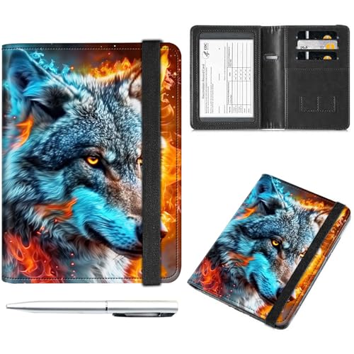 Reisepass- und Impfkartenhalter, Reisepasshülle mit Impfkartenschlitz, RFID-Blockierung, für Brieftasche, Reisepasshülle, Reisepasshülle, Reisepasshülle für Damen und Herren, Flaming Wolf -892 von Decahouy