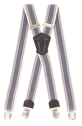 Decalen Herren Hosenträger Hochwertige, Elegante und Verstellbare Hosenträger mit Robusten Clips, 35 mm Breit, Ideal für Business, Freizeit und Formelle Anlässe (Weiß Grau Marineblau 1) von Decalen