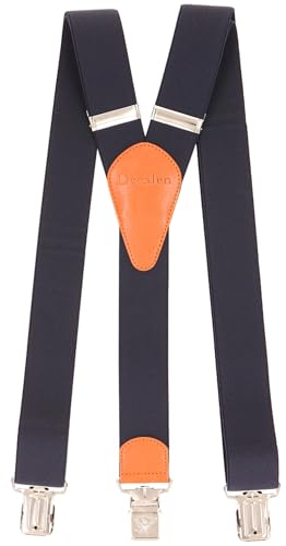 Decalen Herren Hosenträger Hochwertige und Verstellbare mit 3 Starken Clips, 40 mm Breit Ideal für Business, Freizeit & Formelle Anlässe, Einheitsgröße, Längste Länge, Y Form (Marineblau - Orange) von Decalen