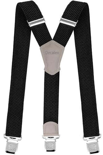 Decalen Herren Hosenträger Schwerlast Verstellbar mit 3 Starken Clips, 40 mm Breit Ideal für Arbeit, Freizeit & Formelle Anlässe, Einheitsgröße, Längste Länge, Y, X Form (Y Style, Schwarz 4) von Decalen