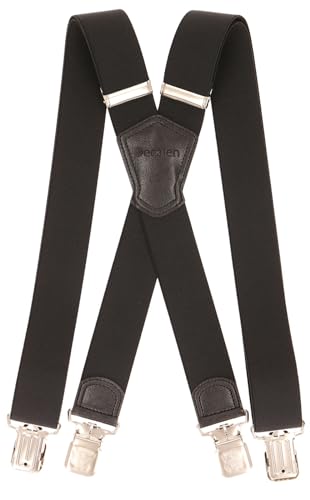 Decalen Herren Hosenträger Schwerlast Verstellbar mit 4 Starken Clips, 40 mm Breit Ideal für Arbeit, Freizeit & Formelle Anlässe, Einheitsgröße, Längste Länge, X Form (A SCHWARZ) von Decalen