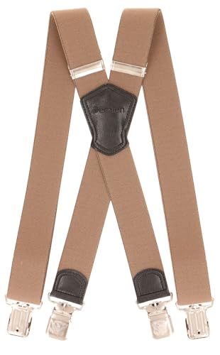 Decalen Herren Hosenträger Schwerlast Verstellbar mit 4 Starken Clips, 40 mm Breit Ideal für Arbeit, Freizeit & Formelle Anlässe, Einheitsgröße, Längste Länge, X Form (Beige) von Decalen