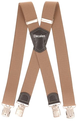 Decalen Herren Hosenträger Schwerlast Verstellbar mit 4 Starken Clips, 40 mm Breit Ideal für Arbeit, Freizeit & Formelle Anlässe, Einheitsgröße, Längste Länge, X Form (Beige 1) von Decalen