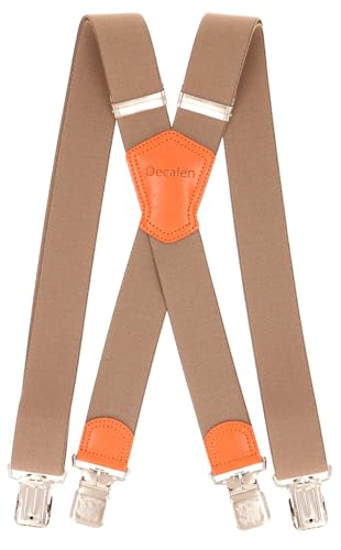 Decalen Herren Hosenträger Schwerlast Verstellbar mit 4 Starken Clips, 40 mm Breit Ideal für Arbeit, Freizeit & Formelle Anlässe, Einheitsgröße, Längste Länge, X Form (Beige - Orange) von Decalen