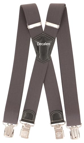 Decalen Herren Hosenträger Schwerlast Verstellbar mit 4 Starken Clips, 40 mm Breit Ideal für Arbeit, Freizeit & Formelle Anlässe, Einheitsgröße, Längste Länge, X Form (Dunkelgrau 1) von Decalen