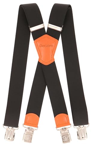 Decalen Herren Hosenträger Schwerlast Verstellbar mit 4 Starken Clips, 40 mm Breit Ideal für Arbeit, Freizeit & Formelle Anlässe, Einheitsgröße, Längste Länge, X Form (Schwarz - Orange) von Decalen