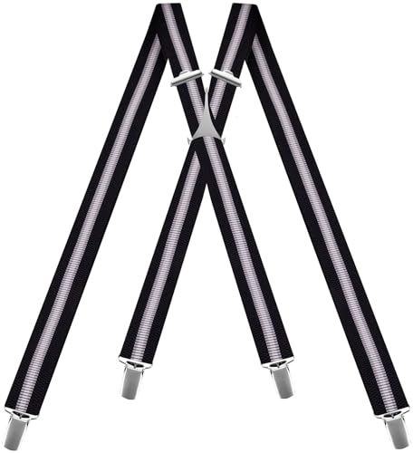 Decalen Herren und Frauen Hosenträger Schwerlast Verstellbar mit Starken Clips, 25 mm Breit Ideal für Arbeit, Freizeit, Formelle Anlässe, Einheitsgröße, X Form (Schwarz 3) von Decalen