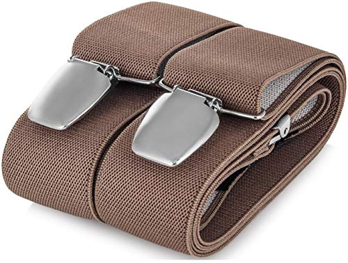 Decalen Hosenträger Herren Breit 3,5 cm mit sehr starken 3 metall Clips Lang Einheitsgröße für Männer und Damen Einstellbar und Elastisch Y Style (Dunkelbeige) von Decalen