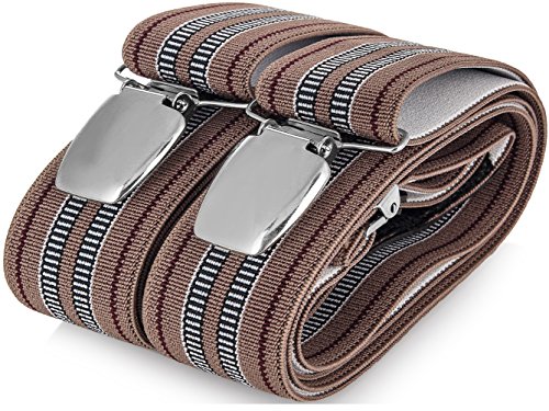 Decalen Hosenträger Herren Breit 3,5 cm mit sehr starken 3 metall Clips Lang Einheitsgröße für Männer und Damen Einstellbar und Elastisch Y Style (Dunkelbeige 3) von Decalen