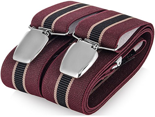 Decalen Hosenträger Herren Breit 3,5 cm mit sehr starken 3 metall Clips Lang Einheitsgröße für Männer und Damen Einstellbar und Elastisch Y Style (Weinrot 5) von Decalen