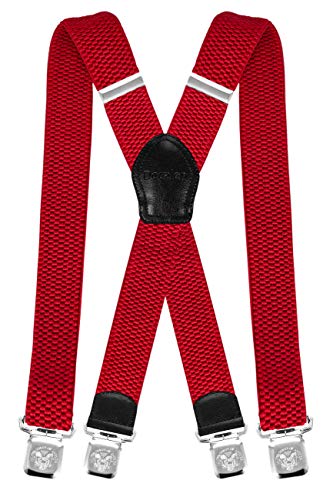 Decalen Hosenträger für Herren Breit 4 cm mit sehr Starken 4 Metall Clip Lang Einheitsgröße für Männer Einstellbar und Elastisch X Style (Rot) von Decalen