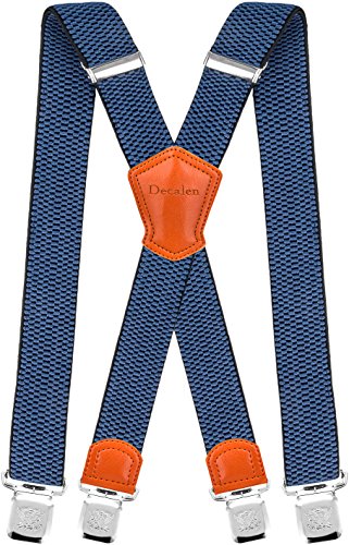 Decalen Hosenträger für Herren Breit 4 cm mit sehr Starken 4 Metall Clip Lang Einheitsgröße für Männer und Damen Einstellbar und Elastisch X Style (Blau 1) von Decalen