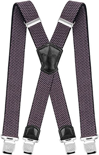 Decalen Hosenträger für Herren Breit 4 cm mit sehr Starken 4 Metall Clip Lang Einheitsgröße für Männer und Damen Einstellbar und Elastisch X Style (Grau) von Decalen