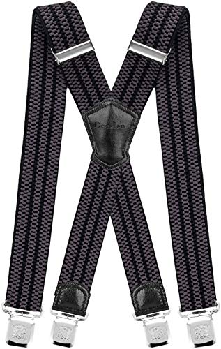 Decalen Hosenträger für Herren Breit 4 cm mit sehr Starken 4 Metall Clip Lang Einheitsgröße für Männer und Damen Einstellbar und Elastisch X Style (Grau Schwarz) von Decalen