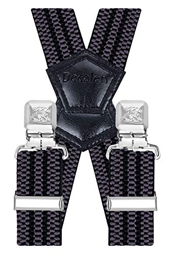 Decalen Hosenträger für Herren Breit 4 cm mit sehr Starken 4 Metall Clip Lang Einheitsgröße für Männer und Damen Einstellbar und Elastisch X Style (Grau Schwarz) von Decalen