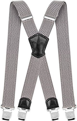 Decalen Hosenträger für Herren Breit 4 cm mit sehr Starken 4 Metall Clip Lang Einheitsgröße für Männer und Damen Einstellbar und Elastisch X Style (Leichtes Silber) von Decalen