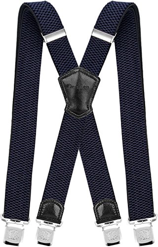 Decalen Hosenträger für Herren Breit 4 cm mit sehr Starken 4 Metall Clip Lang Einheitsgröße für Männer und Damen Einstellbar und Elastisch X Style (Marineblau) von Decalen