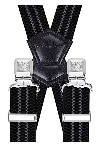 Decalen Hosenträger für Herren Breit 4 cm mit sehr Starken 4 Metall Clip Lang Einheitsgröße für Männer und Damen Einstellbar und Elastisch X Style (Schwarz Grau) von Decalen