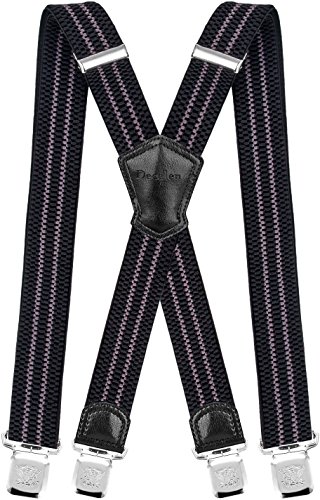 Decalen Hosenträger für Herren Breit 4 cm mit sehr Starken 4 Metall Clip Lang Einheitsgröße für Männer und Damen Einstellbar und Elastisch X Style (Schwarz Grau) von Decalen