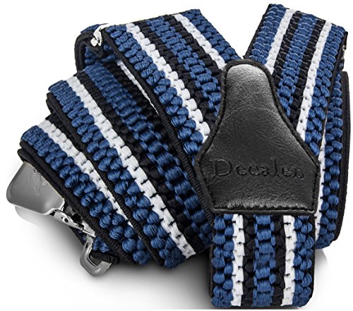 Decalen Hosenträger für Herren breit extra starken 4 cm mit 3er Clips Y Form Lang für Männer und Damen Eine Größe Passt Alle Verschiedenen Farben (Blau Weiß Schwarz) von Decalen