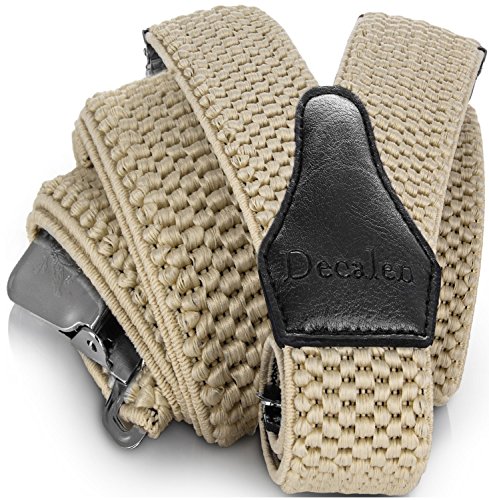 Decalen Hosenträger für Herren breit extra starken 4 cm mit 3er Clips Y Form Lang für Männer und Damen Eine Größe Passt Alle Verschiedenen Farben (Hellbeige) von Decalen