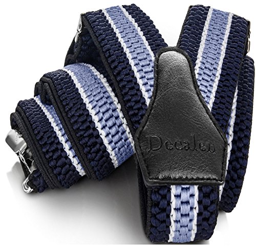 Decalen Hosenträger für Herren breit extra starken 4 cm mit 3er Clips Y Form Lang für Männer und Damen Eine Größe Passt Alle Verschiedenen Farben (Marineblau Weiß Hellblau) von Decalen