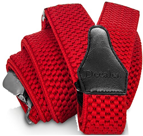 Decalen Hosenträger für Herren breit extra starken 4 cm mit 3er Clips Y Form Lang für Männer und Damen Eine Größe Passt Alle Verschiedenen Farben (Rot) von Decalen