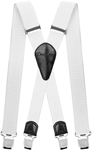 Decalen Hosenträger für Herren breit extra starken 4 cm mit 4er Clips X-Form lange für Männer und Damen (Weiß) von Decalen