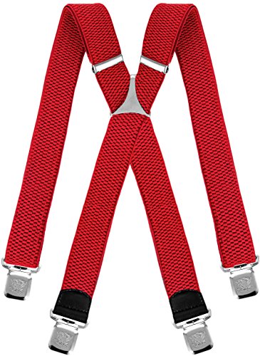 Decalen Hosenträger für Herren breit extra starken 4 cm mit 4er Clips X Form lange für Männer und Damen Hose (Rot) von Decalen