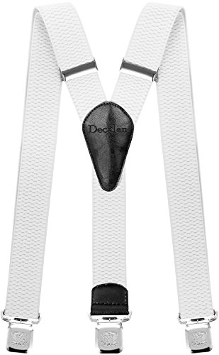 Decalen Hosenträger für Herren breit extra starken Clips Y Form Lang Eine Größe Passt Alle Männer und Damen Verschiedenen Farben (Weiß) von Decalen