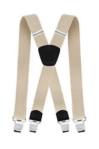 Decalen Hosenträger für Herren die Stärksten Hosenträger auf dem Markt Breite 4 cm mit 4 Metallclips Lange Einheitsgröße Verstellbare und Elastische X-Form für Alle Männer (Hellbeige) von Decalen
