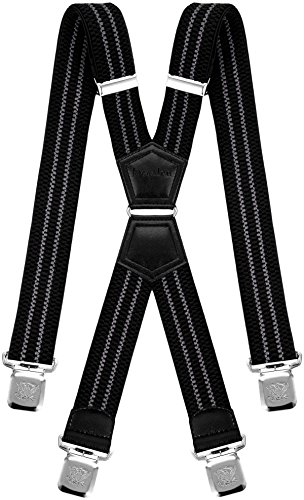 Decalen Hosenträger Herren Extra Stark Breit 4 cm mit sehr starken 4 metall Clips Lang Einheitsgröße für Männer und Damen Einstellbar und Elastisch X Style (Schwarz mit Grau) von Decalen