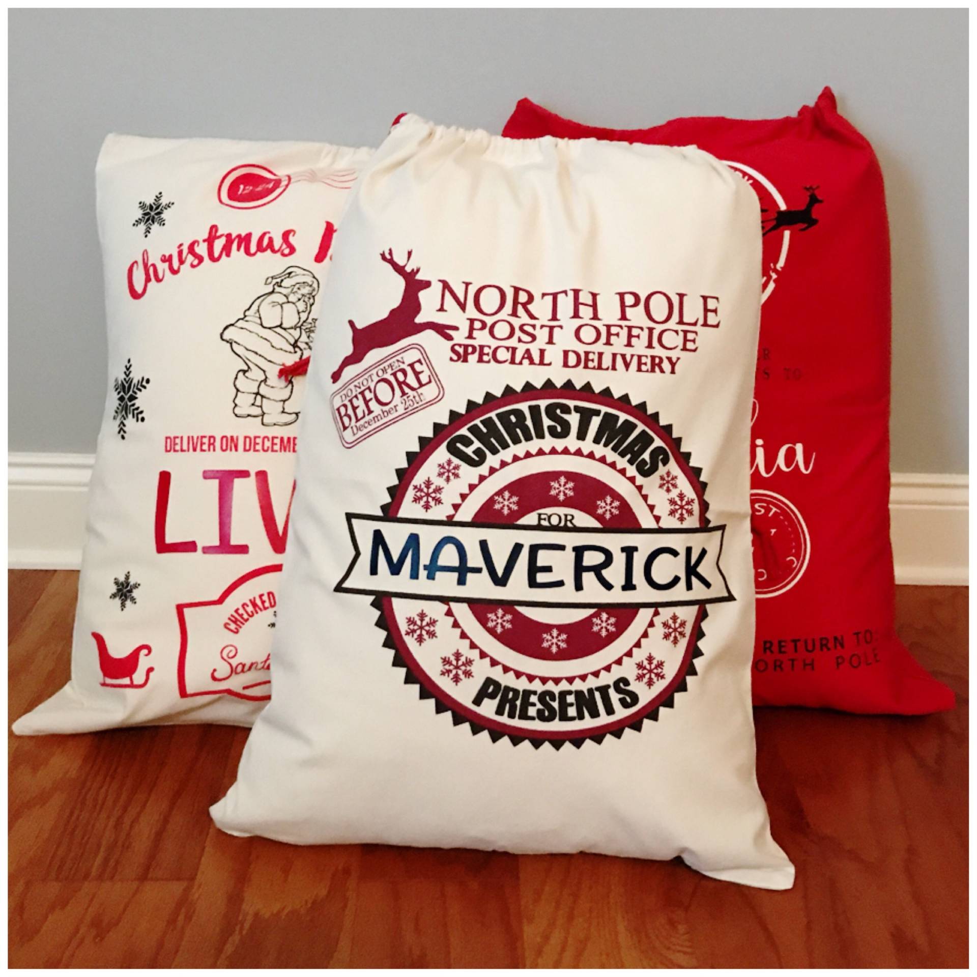 Personalisierte Weihnachts-Tasche - Angepasst Santa Sack Claus Ist Kommen Nordpol Lieferung Große Leinwand Tote Namen Des Kindes Monogramm Personalisierte Weihnachts-Tasche - Angepasst Santa Sack Claus Ist Kommen Nordpol Lieferung Große Leinwand Tote Namen Des Kindes Monogramm von DecalsEnFolie