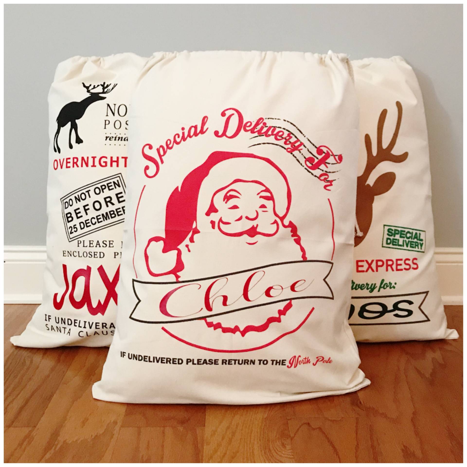 Personalisierte Weihnachtstasche - Personalisierte Santa Sack Spezielle Lieferung Für Ihr Kind Custom Große Leinwand Tote Name Monogramm von DecalsEnFolie