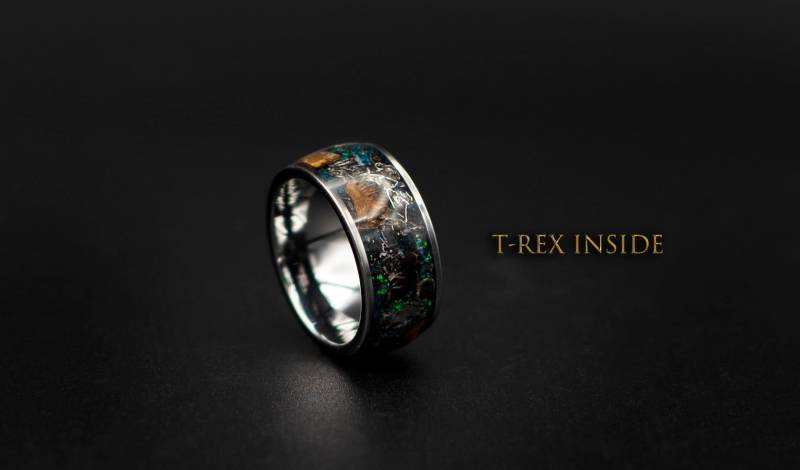 Dinosaurierknochenring Mit Echten Tyrannosaurus - Und Meteoritenspänen von Decazi