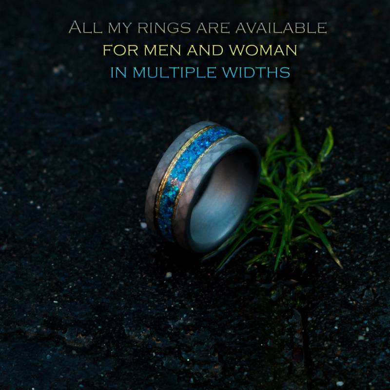 Leuchtet Im Dunkeln. Opalring Für Herren. Galaxie-Opal. Wolframring Männer. Meteorit-Opal-Ring. Hochzeitsband Ring Mit Opaleinlage von Decazi