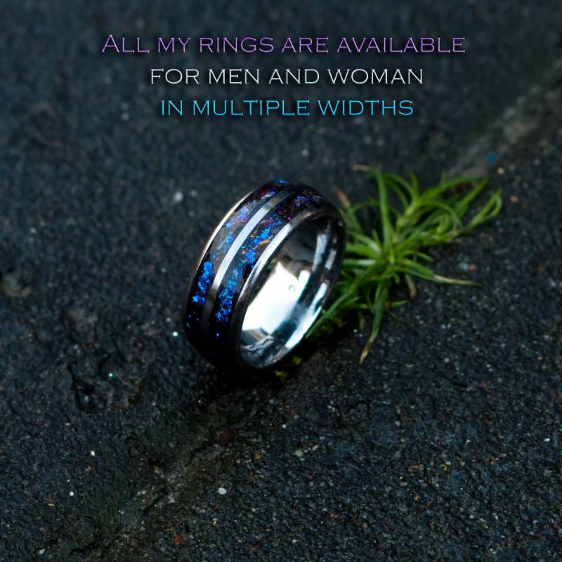 Opalring Für Herren. Galaxie-Opal. Wolframring Männer. Meteoriten-Opalring. Gehämmert. Eheringe Ring Mit Opaleinlage von Decazi