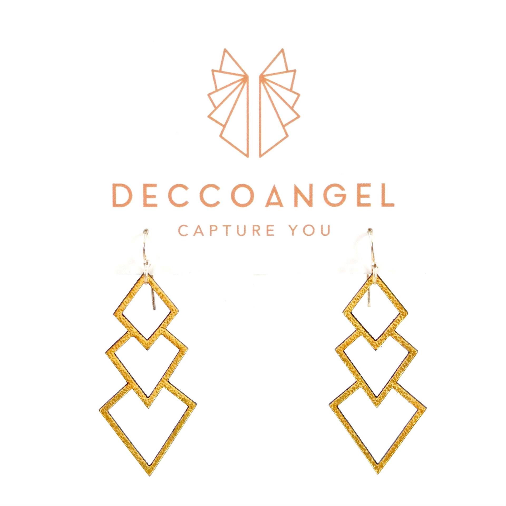 Diamant Trio Ohrringe // Art Deco Inspiriertes Leder Aus Laser-Cut-Leder An Sterling Silber Ohrhaken von Deccoangel