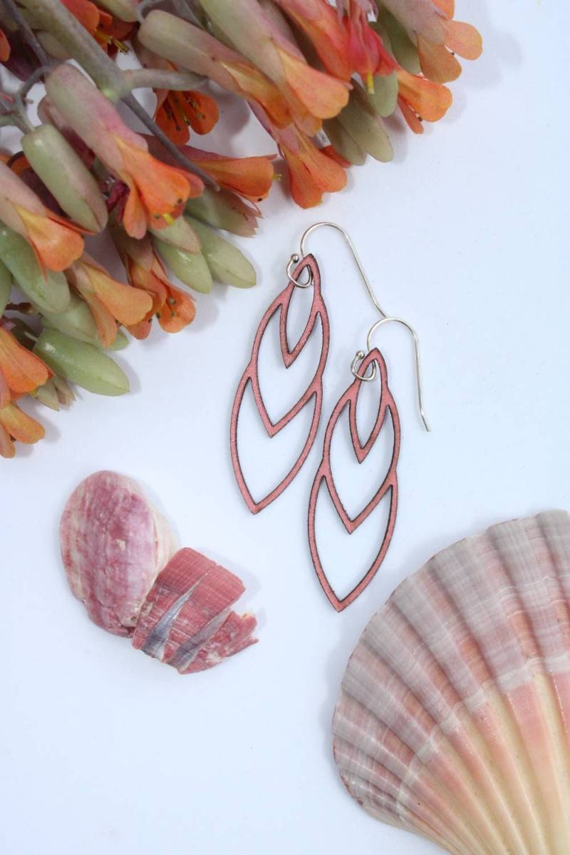 Ovales Trio Ohrhänger// Art Deco Inspiriertes, Leichtes Laser-Cut-Leder, An Sterling Silber Ohrhaken von Deccoangel