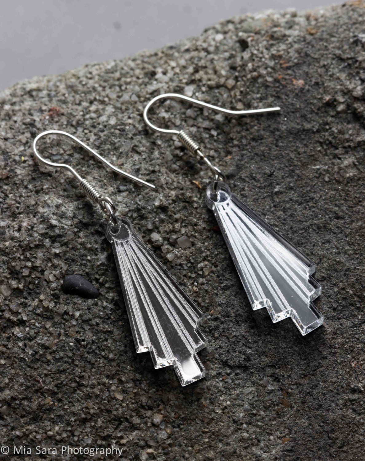 Silber Spiegel Art Deco Laser Geschnitten Ohrringe von Deccoangel