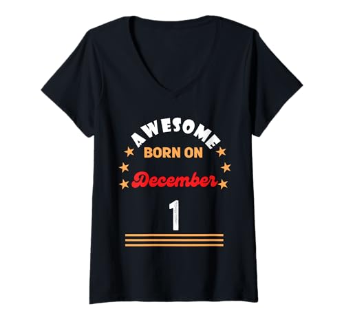 Damen Dezember 1 Birthday Awesome Born on 1st December Vintage T-Shirt mit V-Ausschnitt von December 1 Birthday Awesome born on 1st Vintage