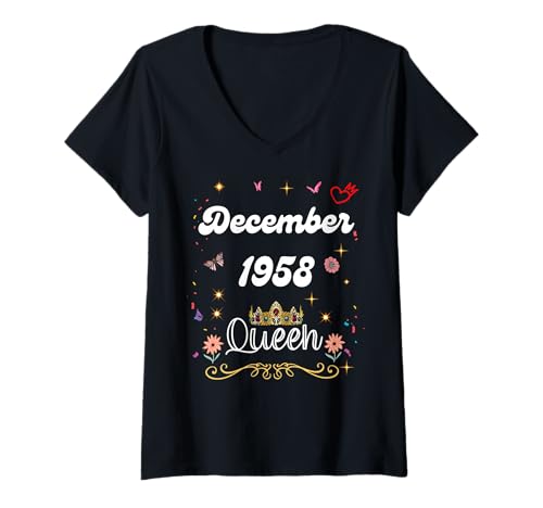 Damen Dezember 1958 Queen Since December 1958 Birthday Girl Women T-Shirt mit V-Ausschnitt von December 1958 Queen Since December 1958 Birthday