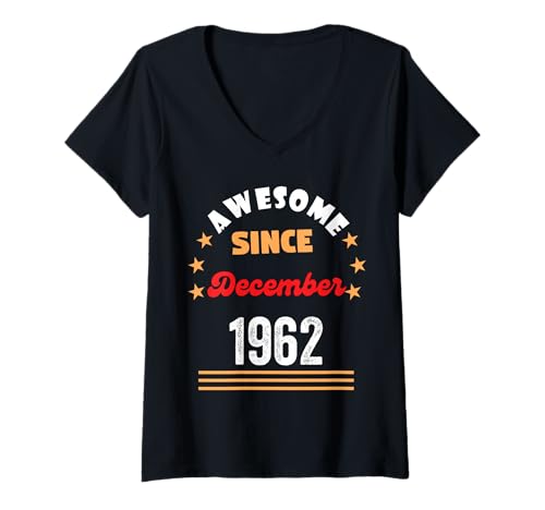 Damen Dezember 1962 Birthday Awesome Since 1962 December Vintage T-Shirt mit V-Ausschnitt von December 1962 Birthday Awesome Since 1962 Vintage