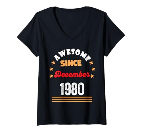 Damen Dezember 1980 Birthday Awesome Since 1980 December Vintage T-Shirt mit V-Ausschnitt von December 1980 Birthday Awesome Since 1980 Vintage