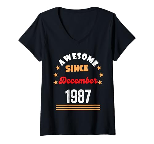 Damen Dezember 1987 Birthday Awesome Since 1987 December Vintage T-Shirt mit V-Ausschnitt Damen Dezember 1987 Birthday Awesome Since 1987 December Vintage T-Shirt mit V-Ausschnitt von December 1987 Birthday Awesome Since 1987 Vintage