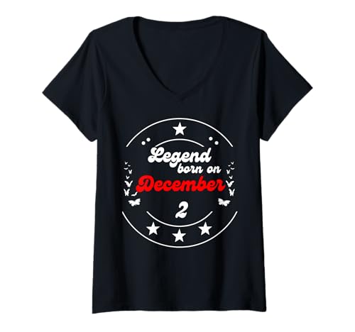 Damen Dezember 2 Birthday Legend Man Boy Since December 2nd T-Shirt mit V-Ausschnitt von December 2 Birthday Legendary born on 2nd Men