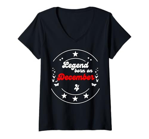Damen 4. Dezember Geburtstag Legende Mann Junge seit dem 4. Dezember T-Shirt mit V-Ausschnitt Damen 4. Dezember Geburtstag Legende Mann Junge seit dem 4. Dezember T-Shirt mit V-Ausschnitt von December 4 Birthday Legendary born on 4th Men