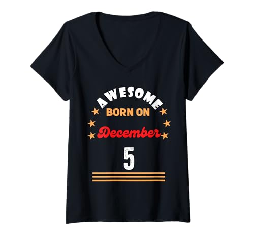 Damen Dezember 5 Birthday Awesome Born on 5th December Vintage T-Shirt mit V-Ausschnitt Damen Dezember 5 Birthday Awesome Born on 5th December Vintage T-Shirt mit V-Ausschnitt von December 5 Birthday Awesome born on 5th Vintage